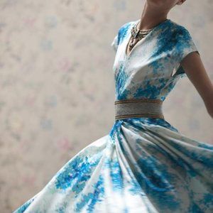 NWT Anthropologie Anabelle Fit & Flare Swing Dress White and Blue Size 0